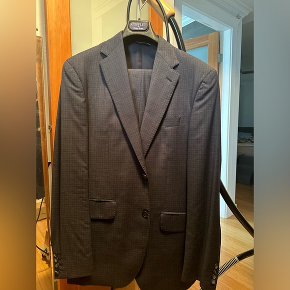 Coppley Men's Two Piece Suit - Mid Blue Microcheck - Picture 1 of 6